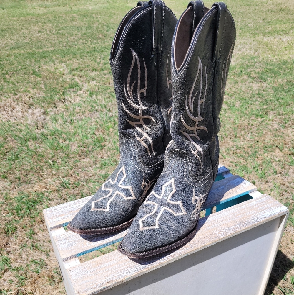 Justin Grey Women 8.5 Boots Western Cowgirl Leather - Picture 1 of 12